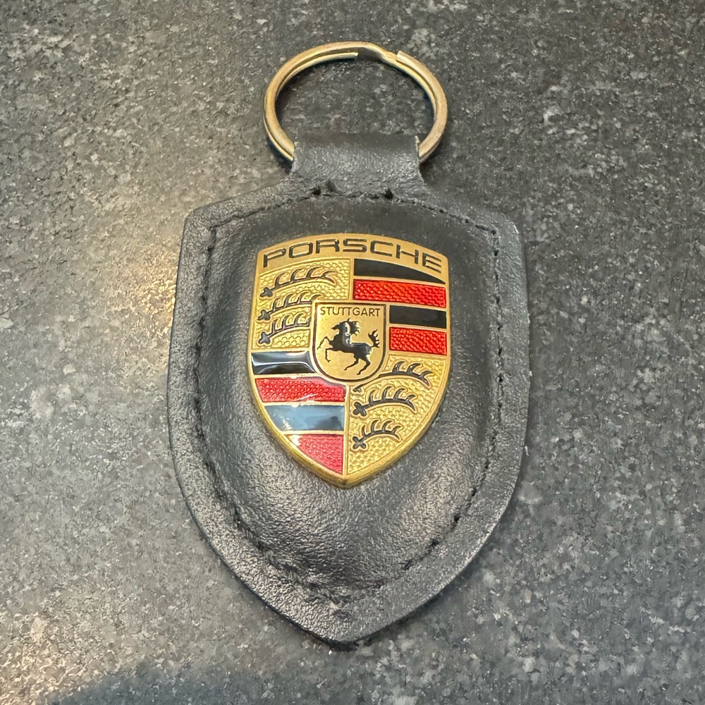 Porsche Black Leather Keychain
